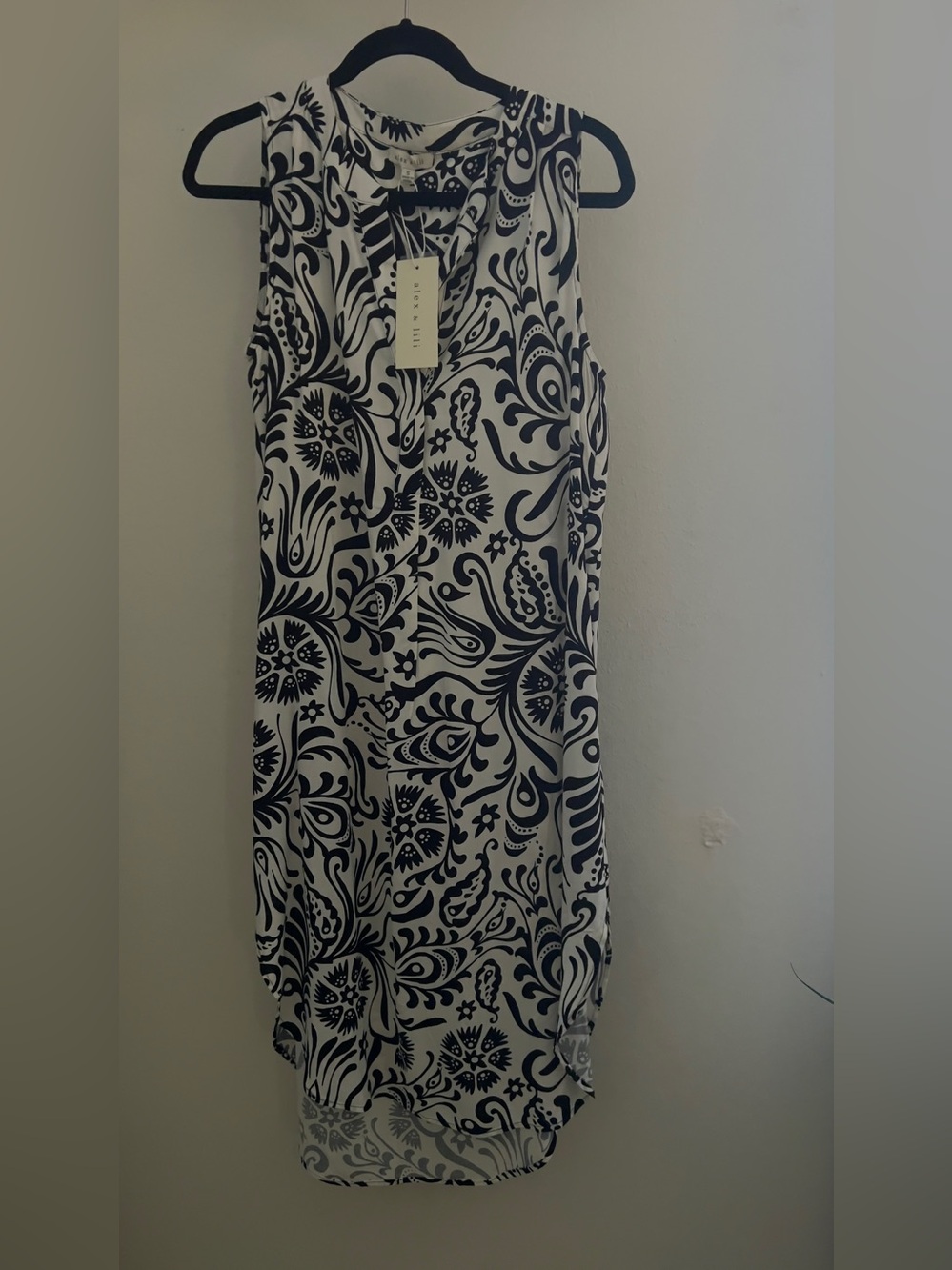 Alex Mill Black & White Sleeveless Maxi Dress with Abstract Floral Print